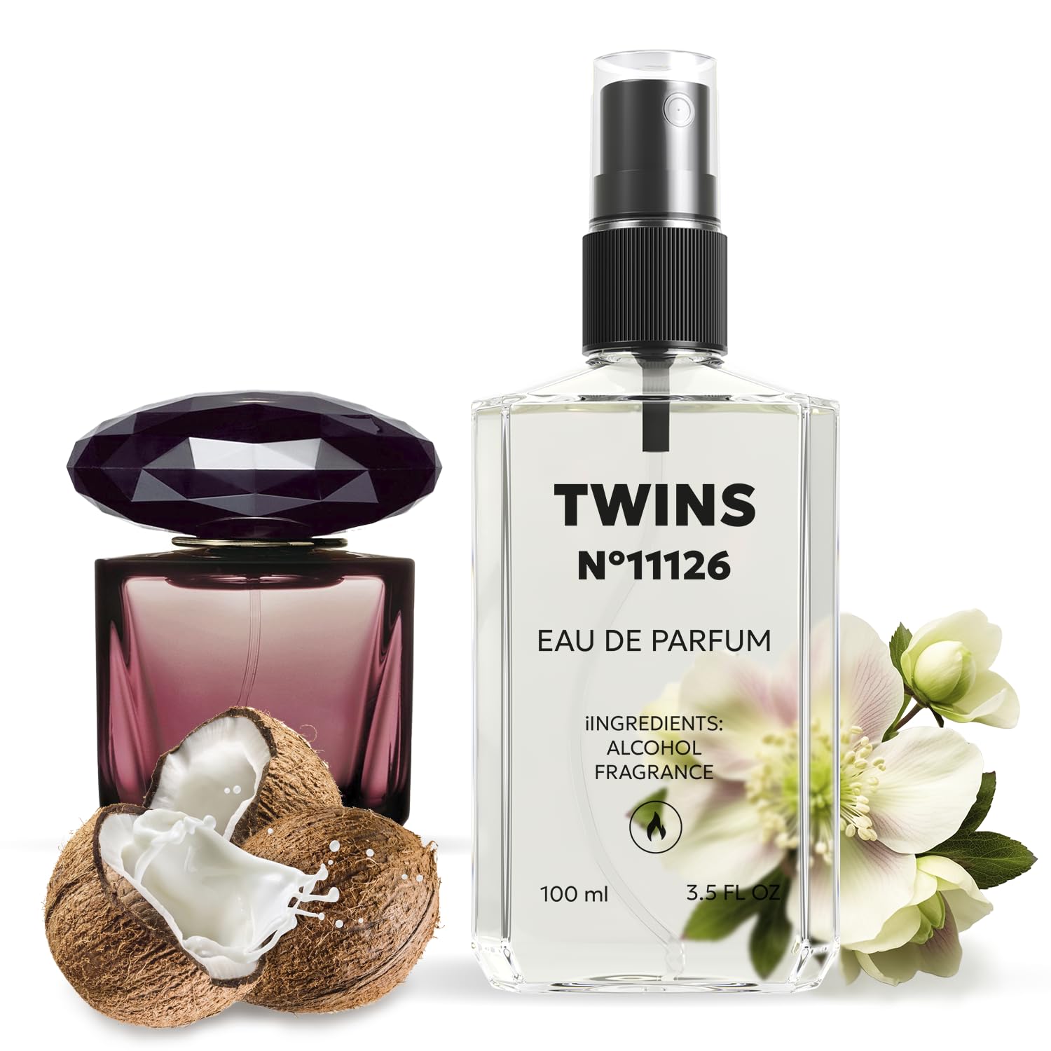 TWINS Impression of Crystal Noir bottle closeup, elegant design for everyday wear