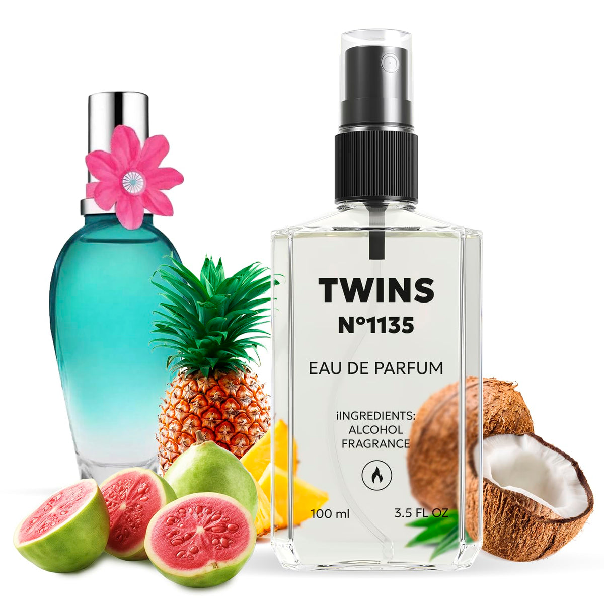 TWINS PARFUM Impression Born in Paradise bottle front with vibrant fruity-floral aroma