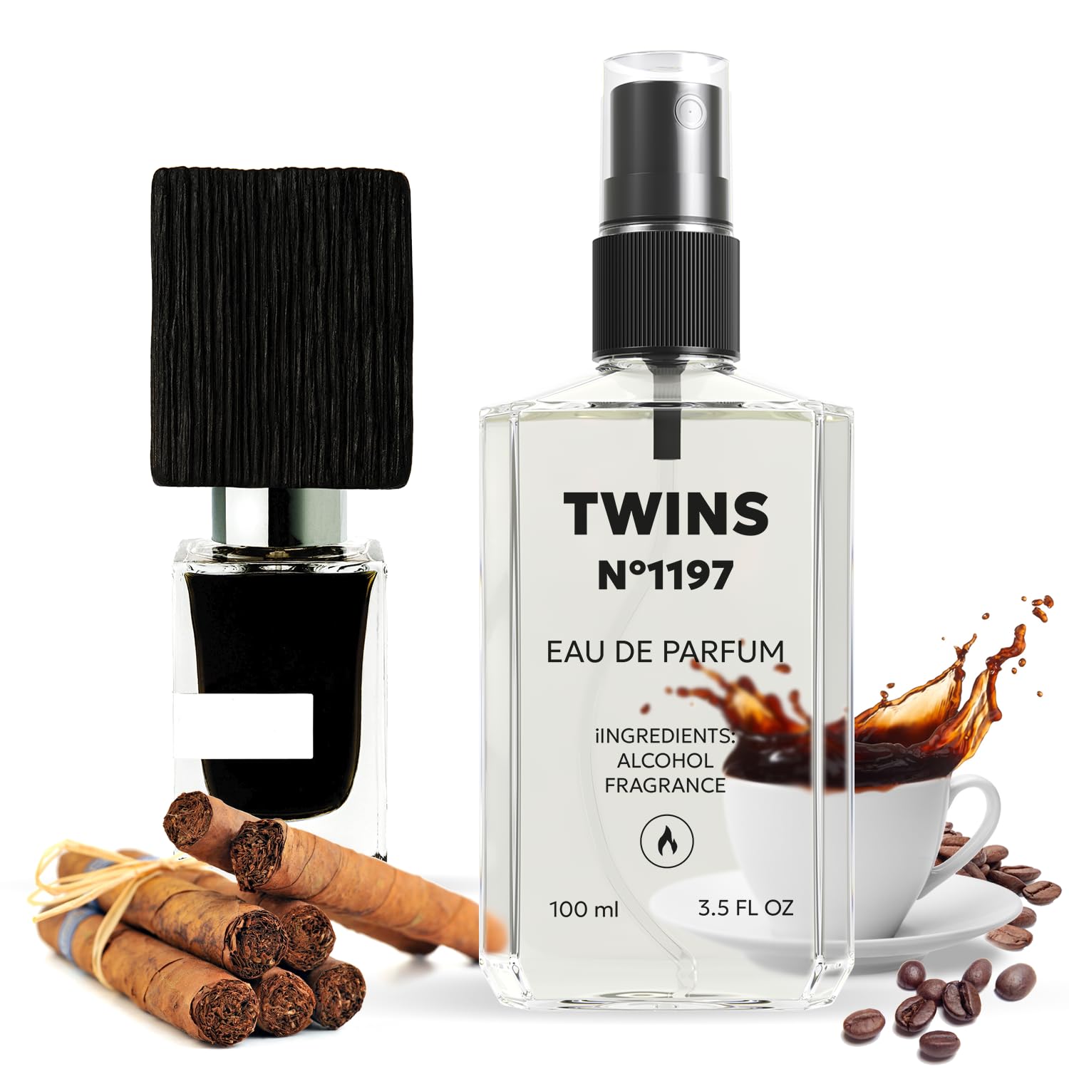TWINS PARFUM Impression of Black Afgano bottle front showing sleek luxury for daily wear