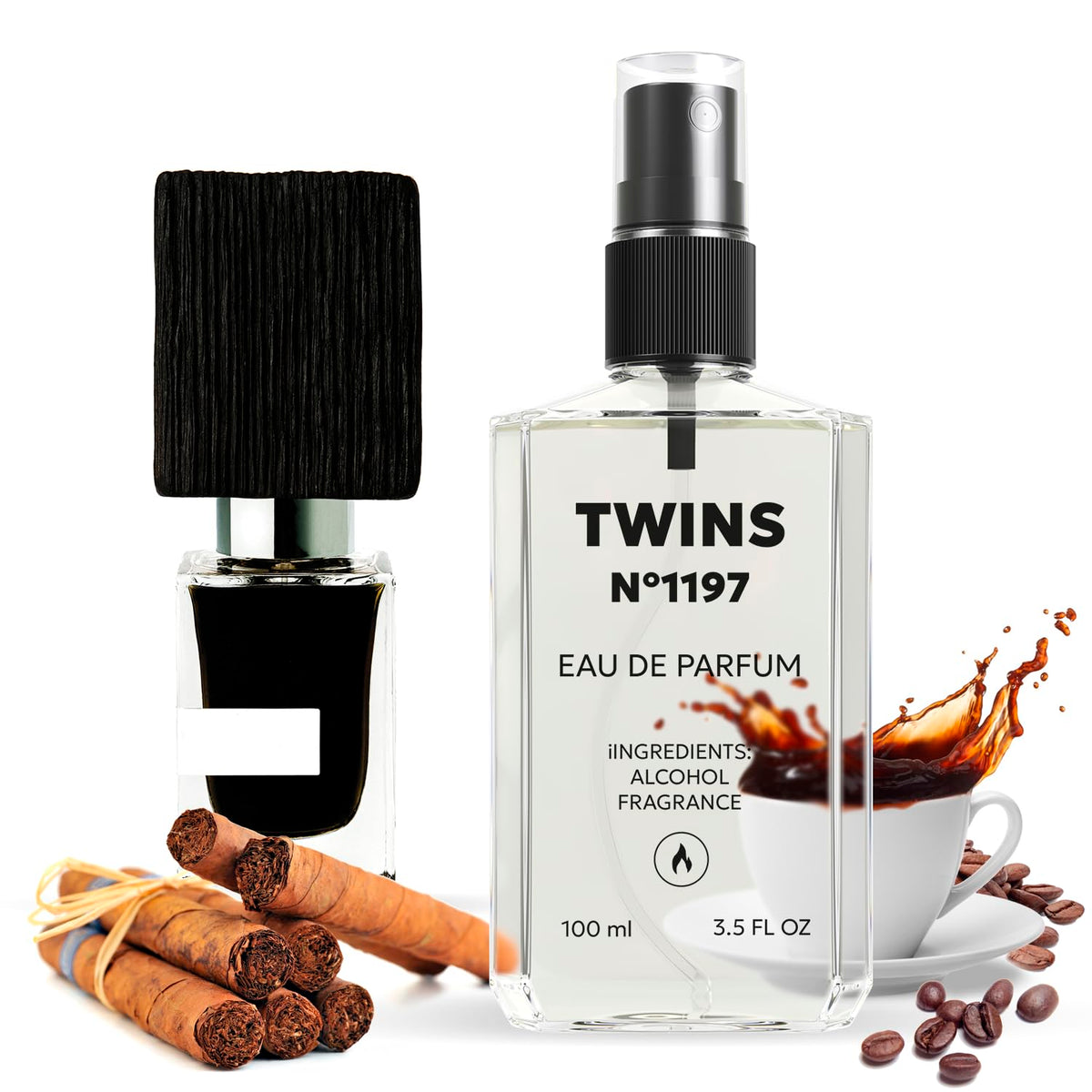 TWINS PARFUM Impression of Black Afgano bottle front showing sleek luxury for daily wear