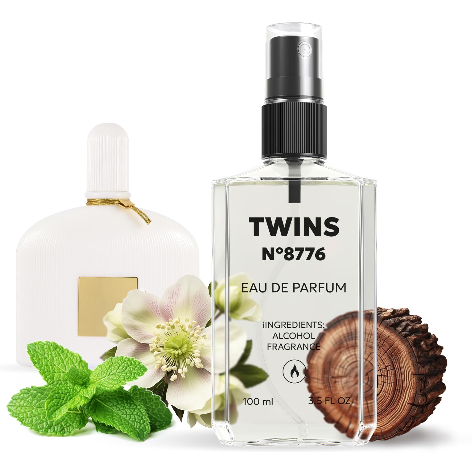 TWINS Parfum Impression White Patchouli bottle front showing elegant design and scent profile