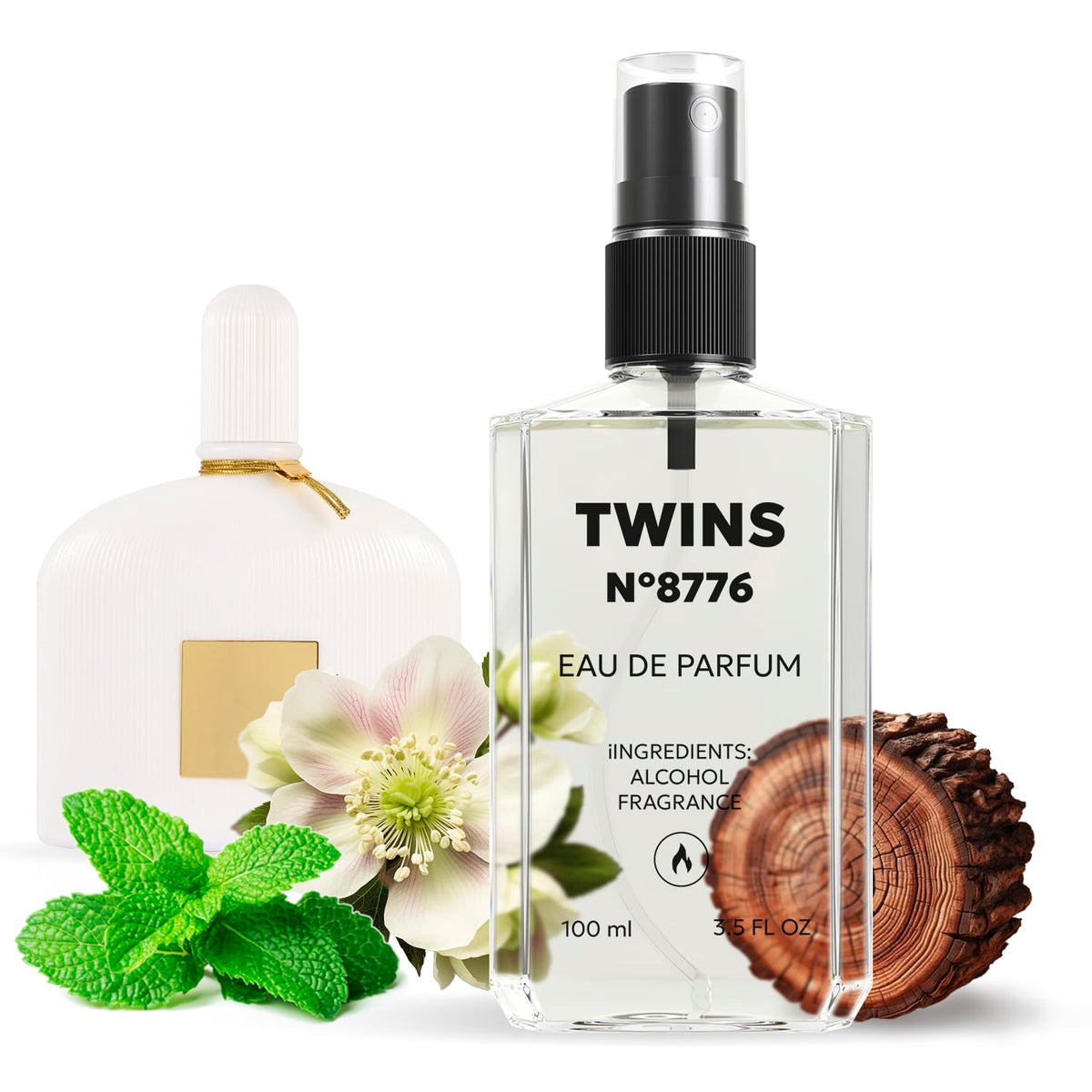 TWINS Parfum Impression White Patchouli bottle front showing elegant design and scent profile