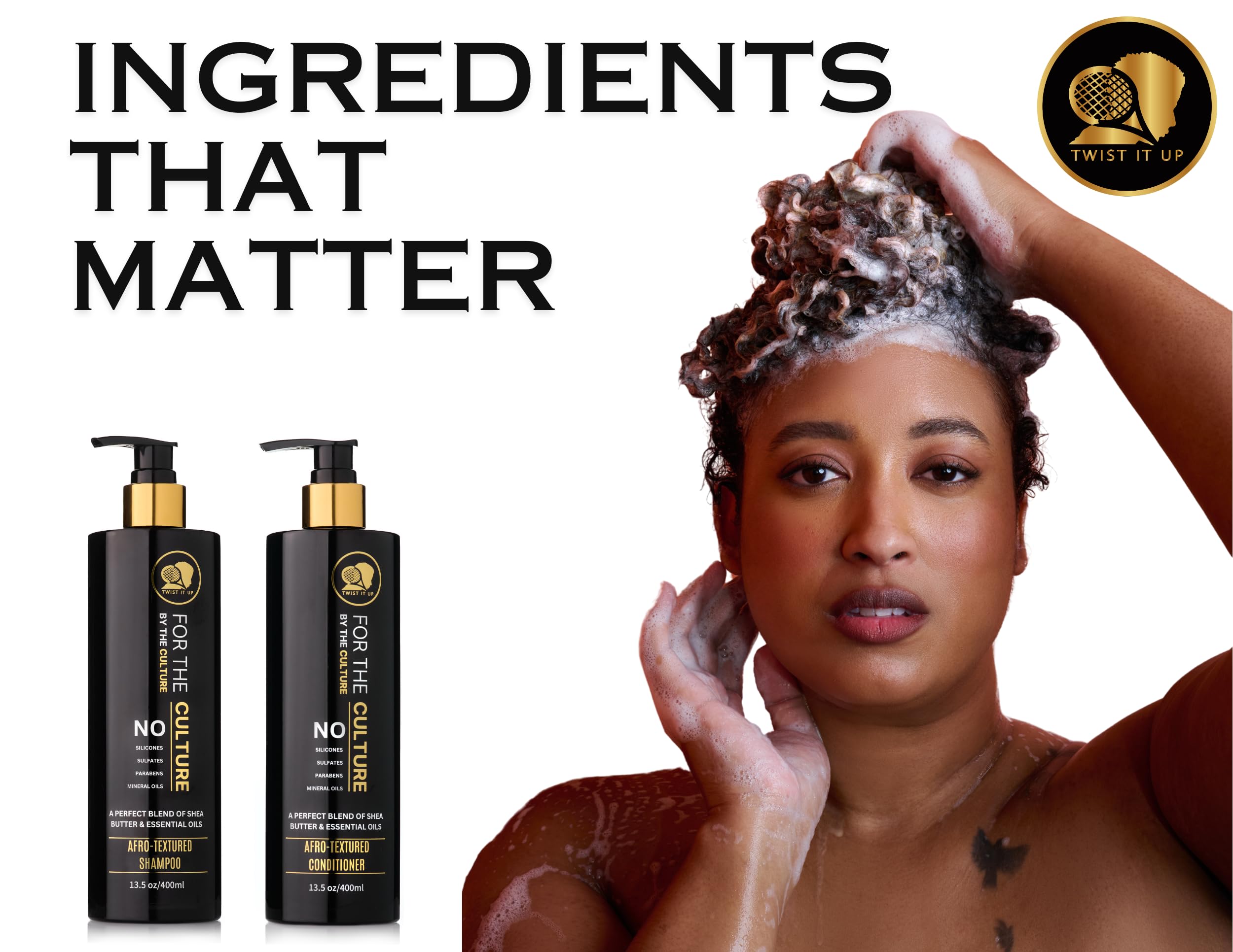 Twist It Up sulfate-free formula label emphasizing clean scalp care