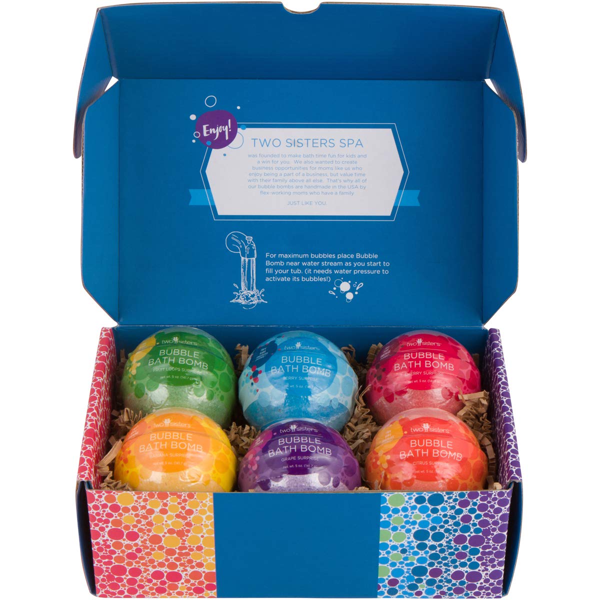 Two Sisters gift-box ready bath bomb pack makes a charming present.