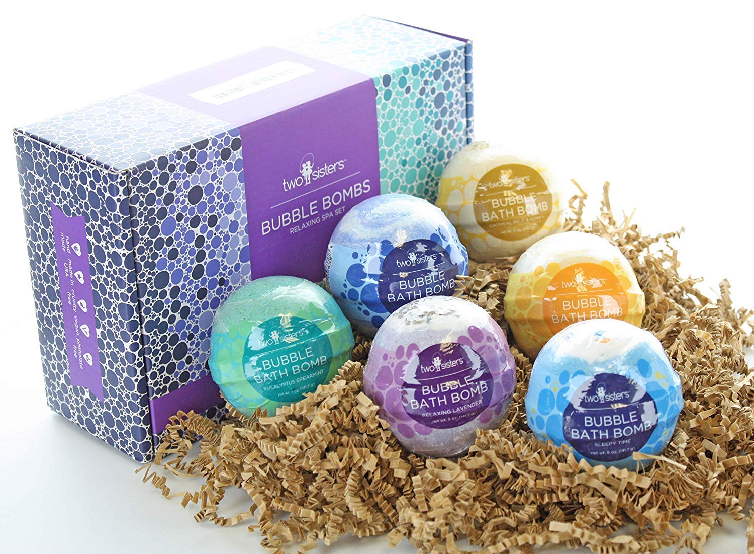 Two Sisters gift box bath bombs present a thoughtful ready to gift spa experience