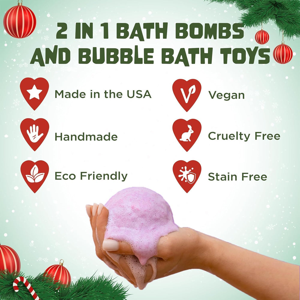 Two Sisters Mystical bath bomb fills tub with fruity fragrance for kids' bath time.