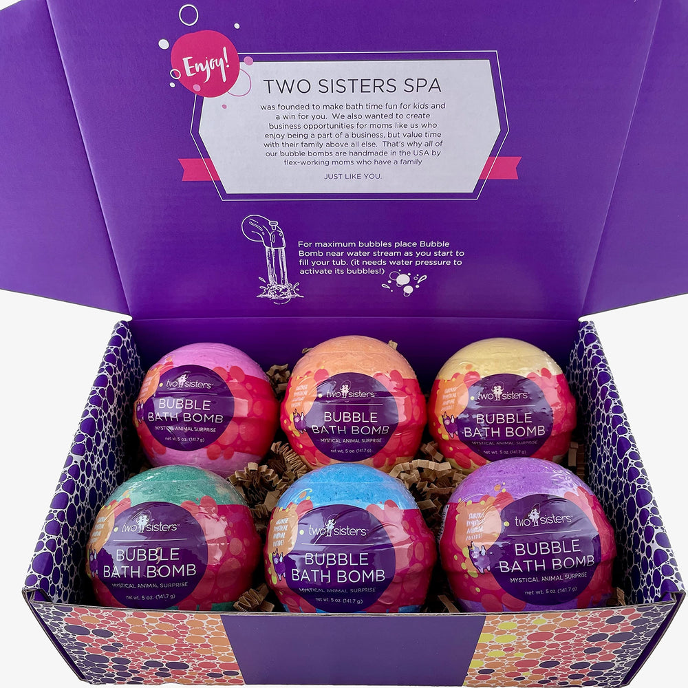 Two Sisters Mystical bath bomb made in USA for safe and fun bath experiences.