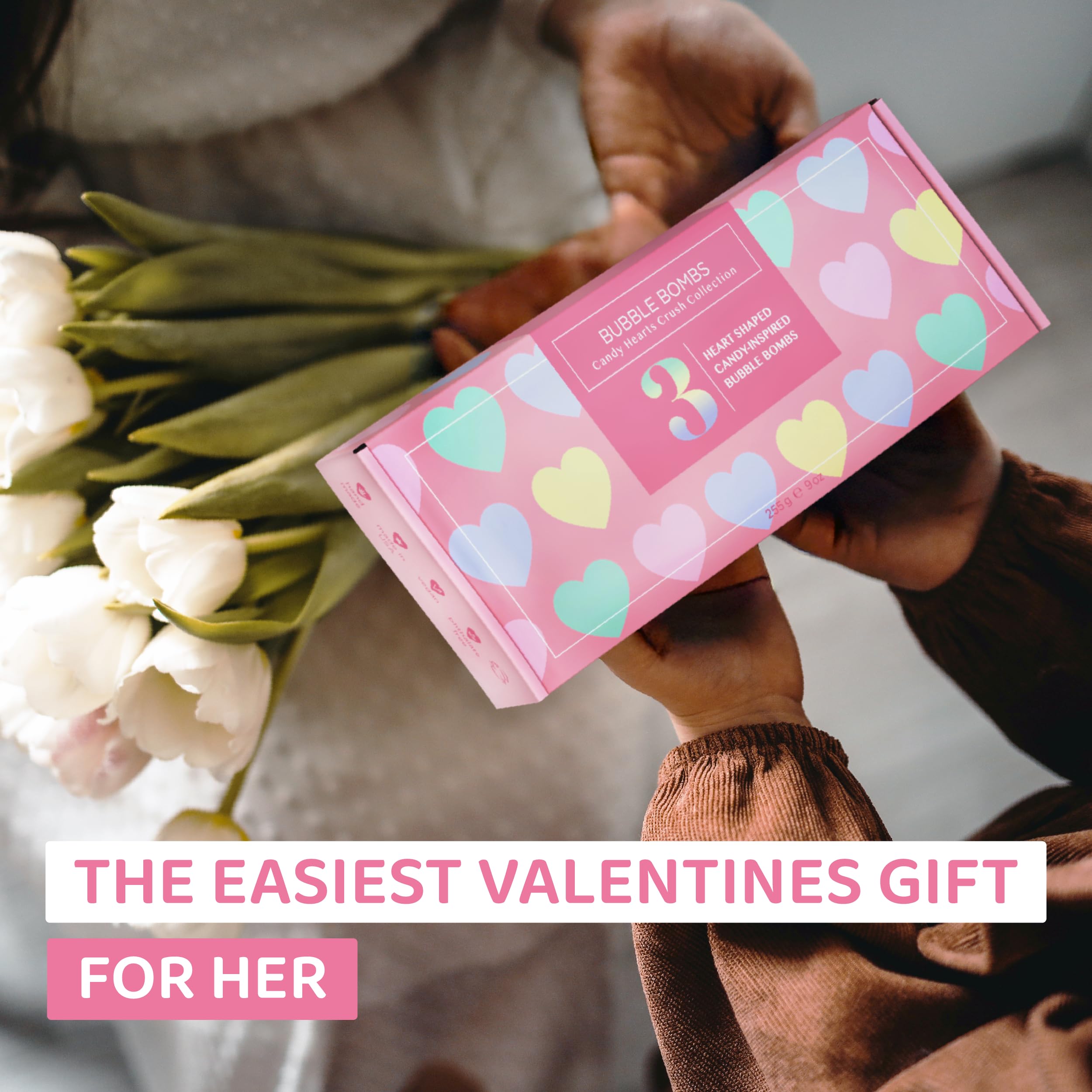 Two Sisters Valentines strawberry aroma bath bomb suggests a joyful soak.