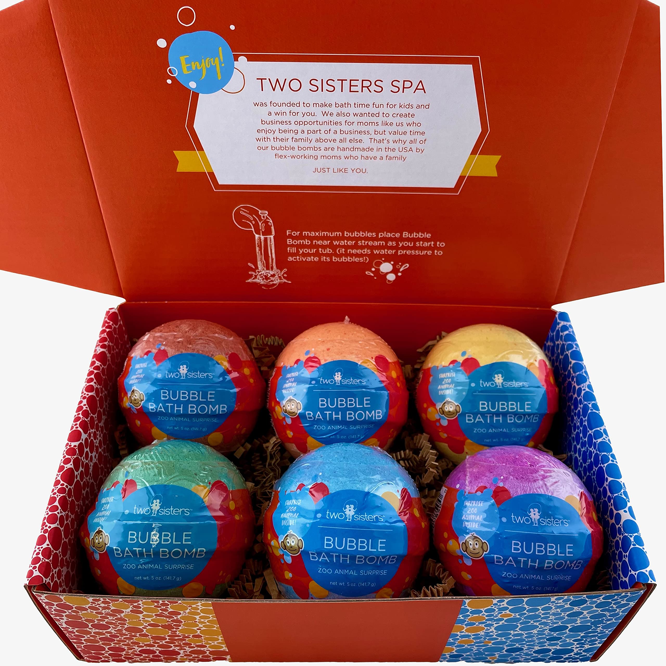 Large 5 oz bath bomb size from Two Sisters Zoo Animal line for longer fun.