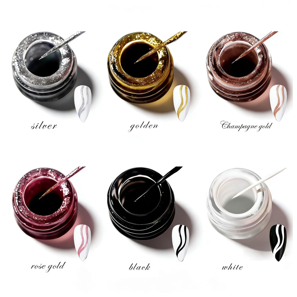 TWOEIGHT metallic liner gold adds reflective detail to nails.