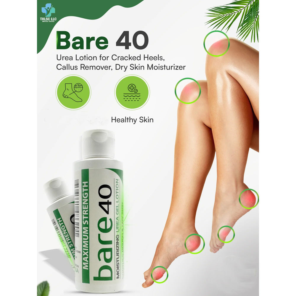 TXLSC Bare40 Pro applied to rough feet to soften heels.