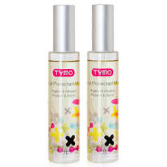 TYMO heat protectant argan oil bottle shields hair before heat styling.