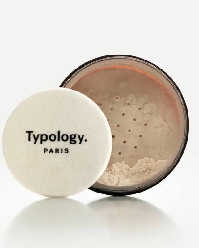Typology mattifying loose powder jar with zinc PCA for shine control.
