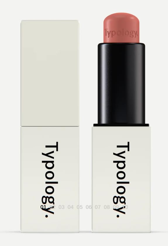 Typology tinted replenishing lip balm powder pink in tube for hydrated, soft lips.
