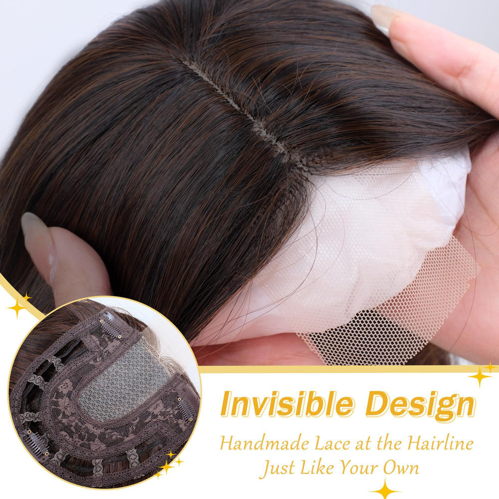 TYQ dark brown mixed chestnut shade blends with real hair.