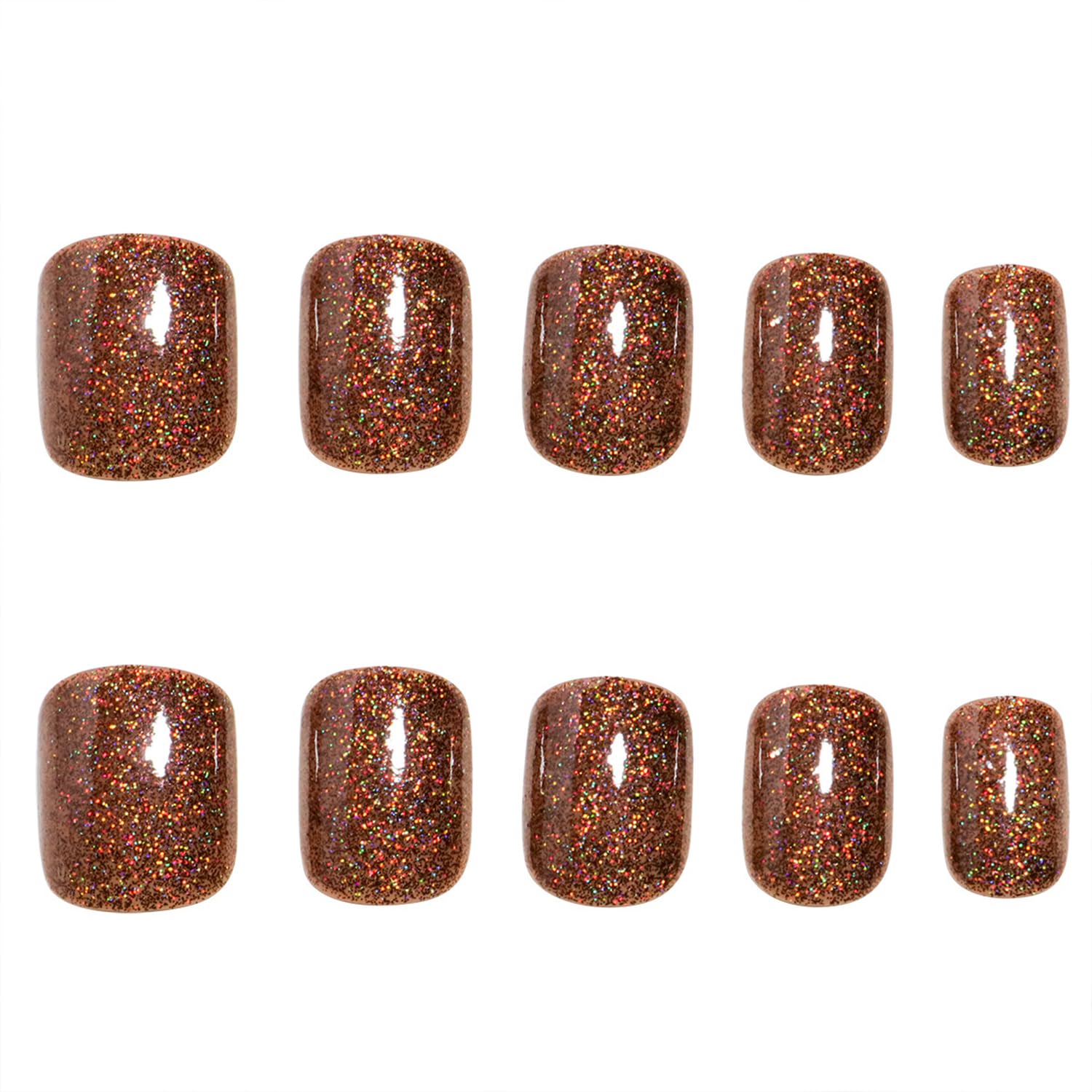 Tyuimhx brown glitter square nails close-up shows sparkling finish.