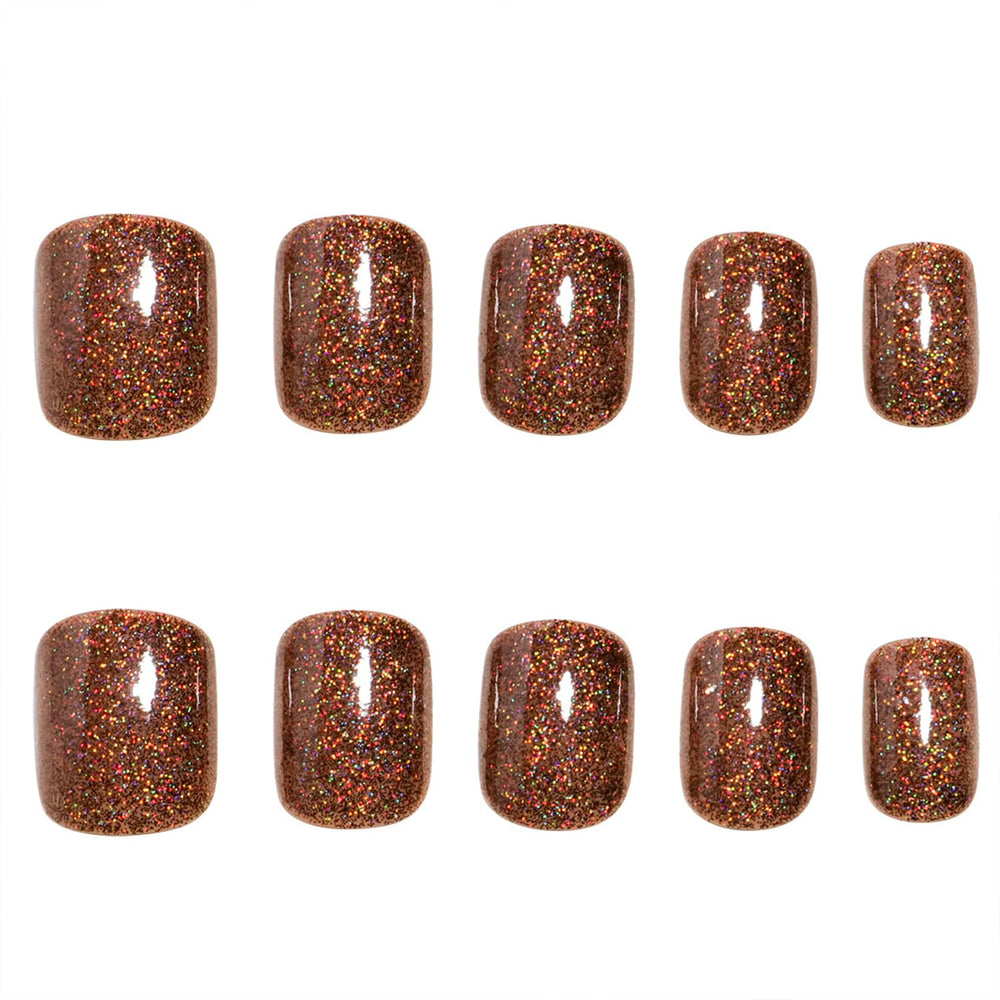 Tyuimhx brown glitter square nails close-up shows sparkling finish.