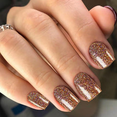 Tyuimhx brown glitter square nails kit ready for at-home manicure with glossy shine.