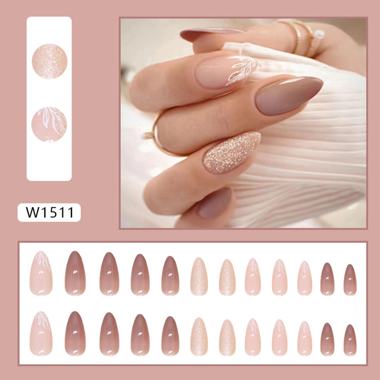 Tyuimhx glitter leaf nails in compact packaging, ready for quick party finger glam.