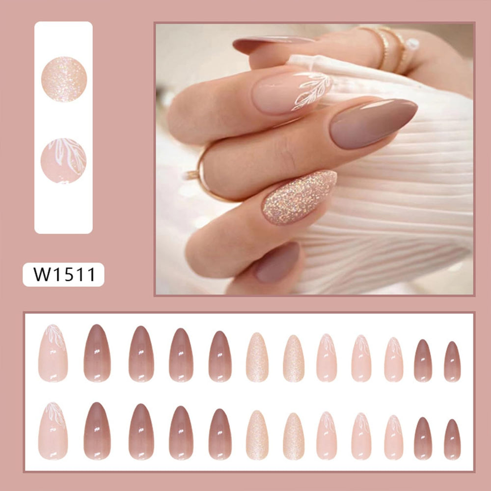 Tyuimhx glitter leaf nails in compact packaging, ready for quick party finger glam.