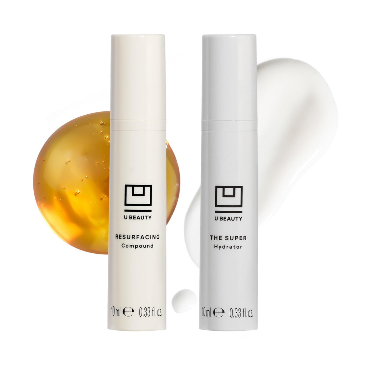 U Beauty Duo Resurfacing Compound bottle—brightens skin texture and even tone.