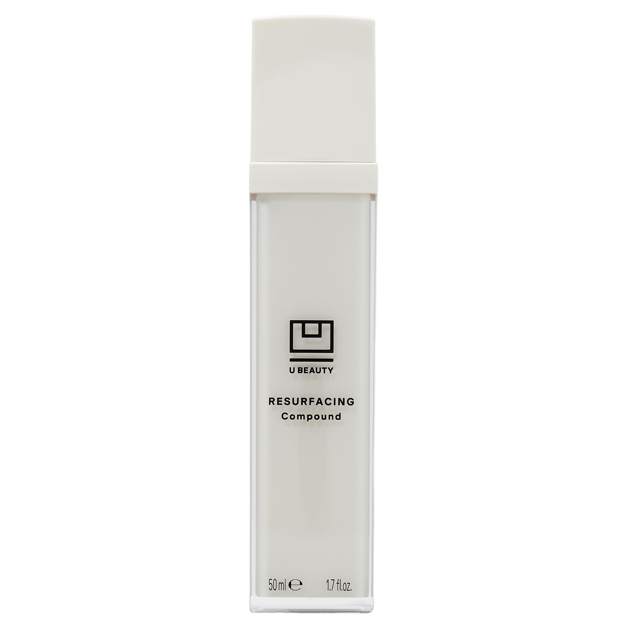 U Beauty Resurfacing Compound bottle front, premium packaging for daily anti-aging routine