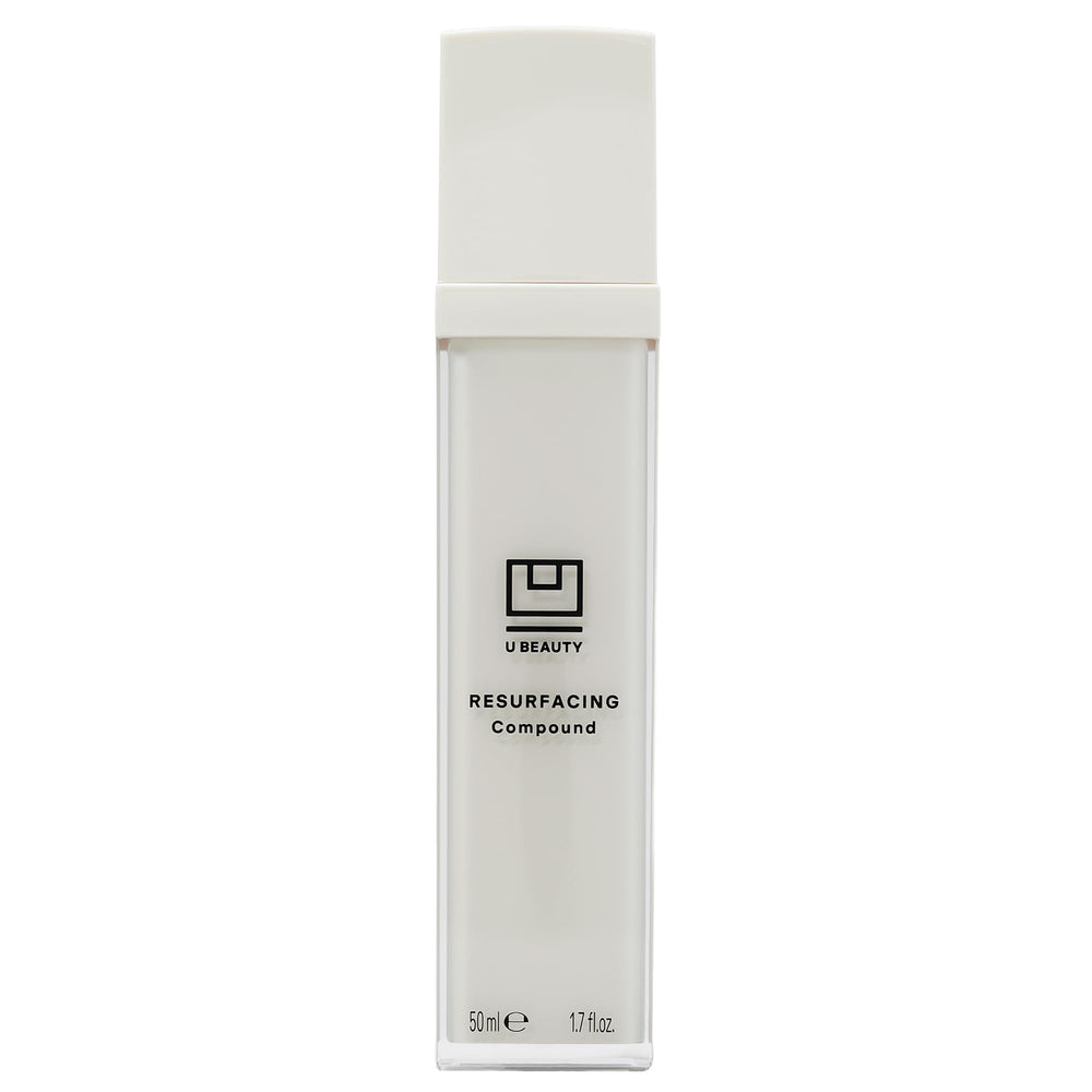 U Beauty Resurfacing Compound bottle front, premium packaging for daily anti-aging routine