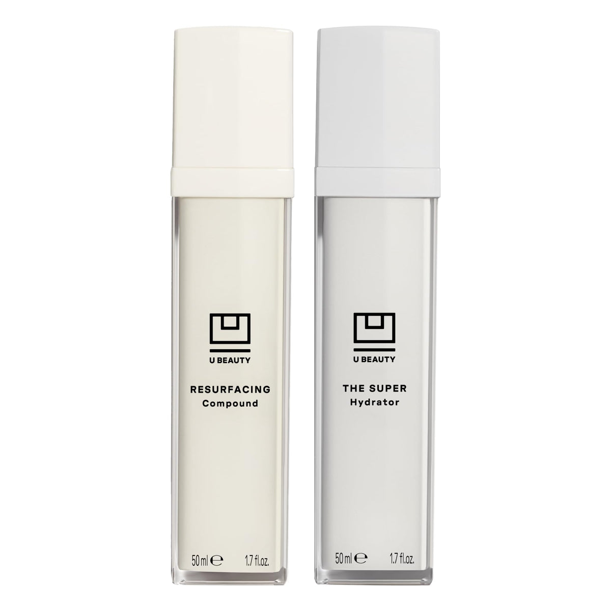 U Beauty Resurfacing Compound bottle close-up, brightening and refining skin texture.
