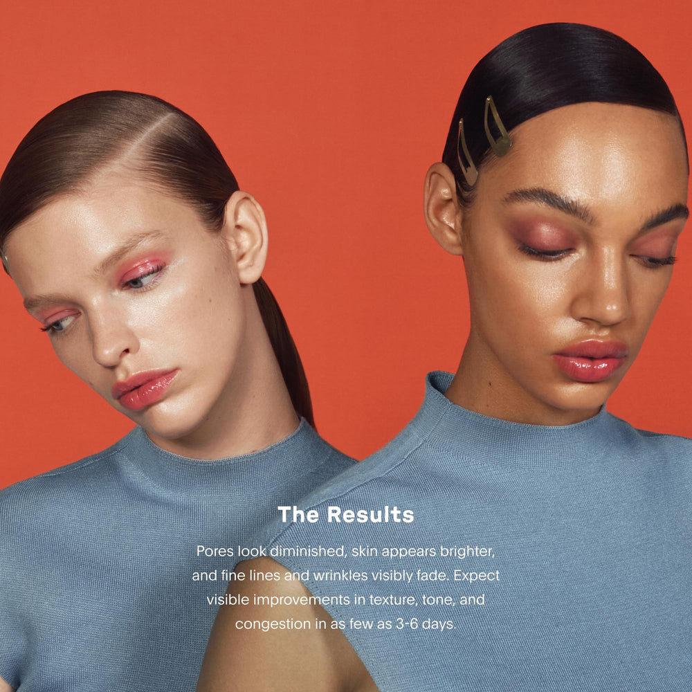 Graphic showing hyaluronic acid, vitamin C, retinol, and peptides in the formula.