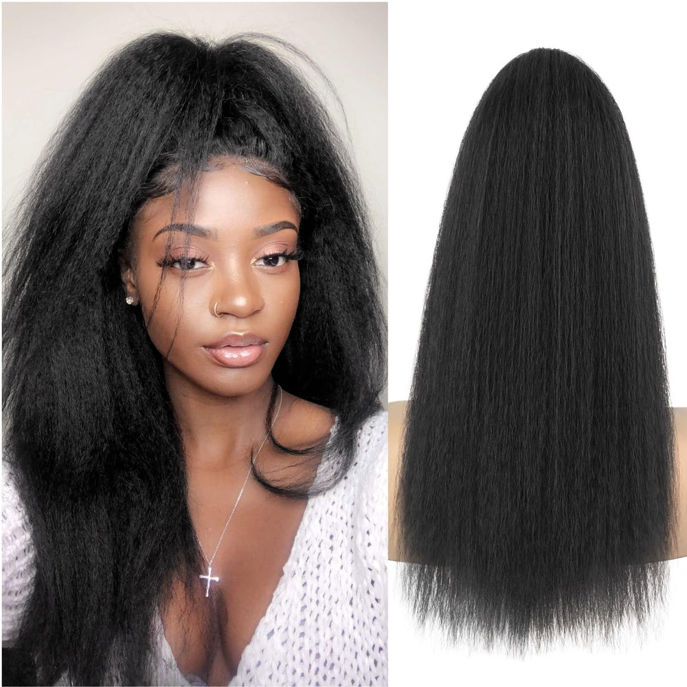 UAmy Hair Long Yaki Straight Ponytail close-up shows seamless blend and natural shine.