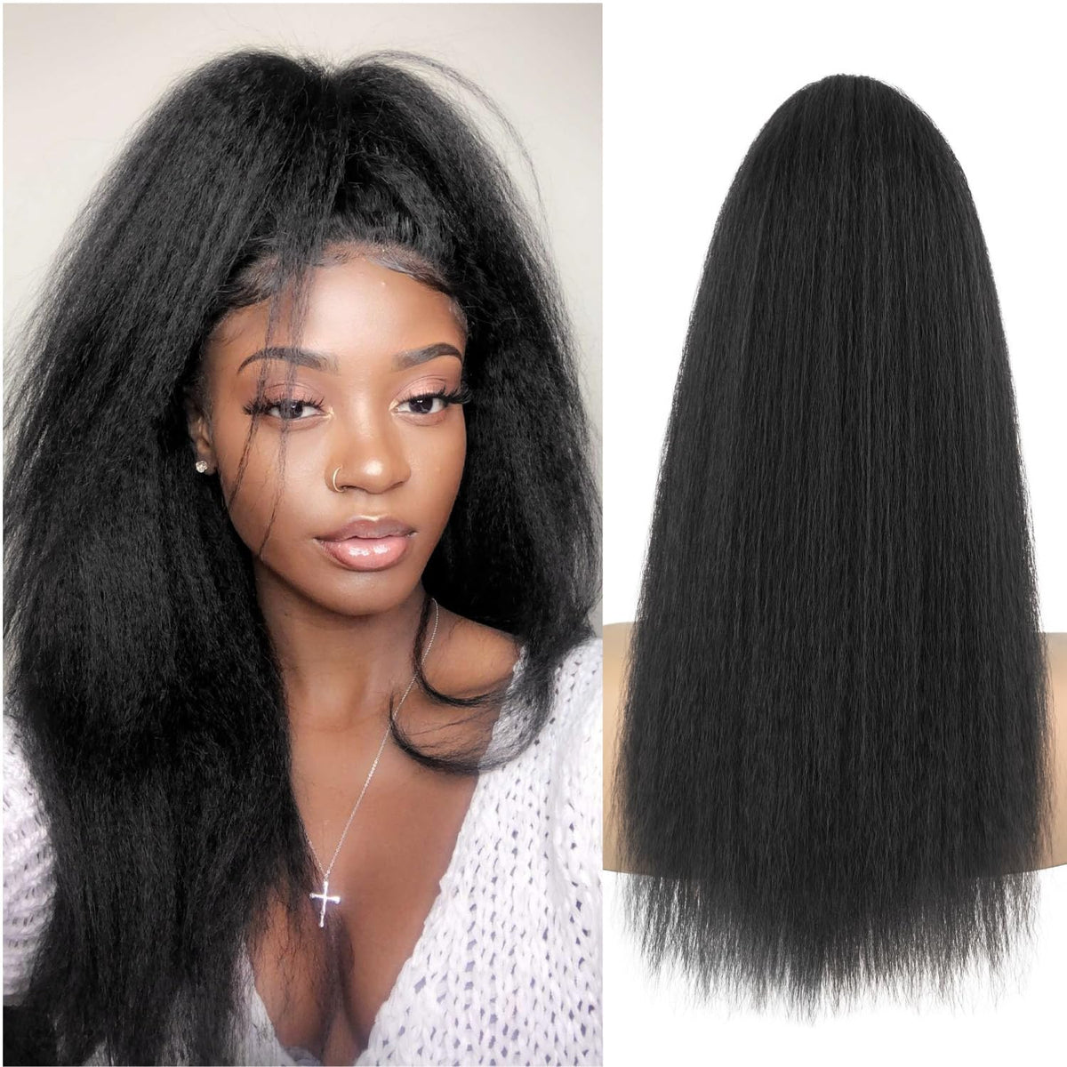UAmy Hair Long Yaki Straight Ponytail close-up shows seamless blend and natural shine.