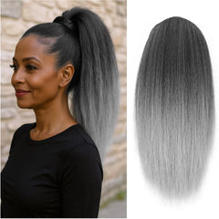 UAmy Hair Grey Yaki Straight Drawstring Ponytail in salt-and-pepper shade enhances everyday styling.