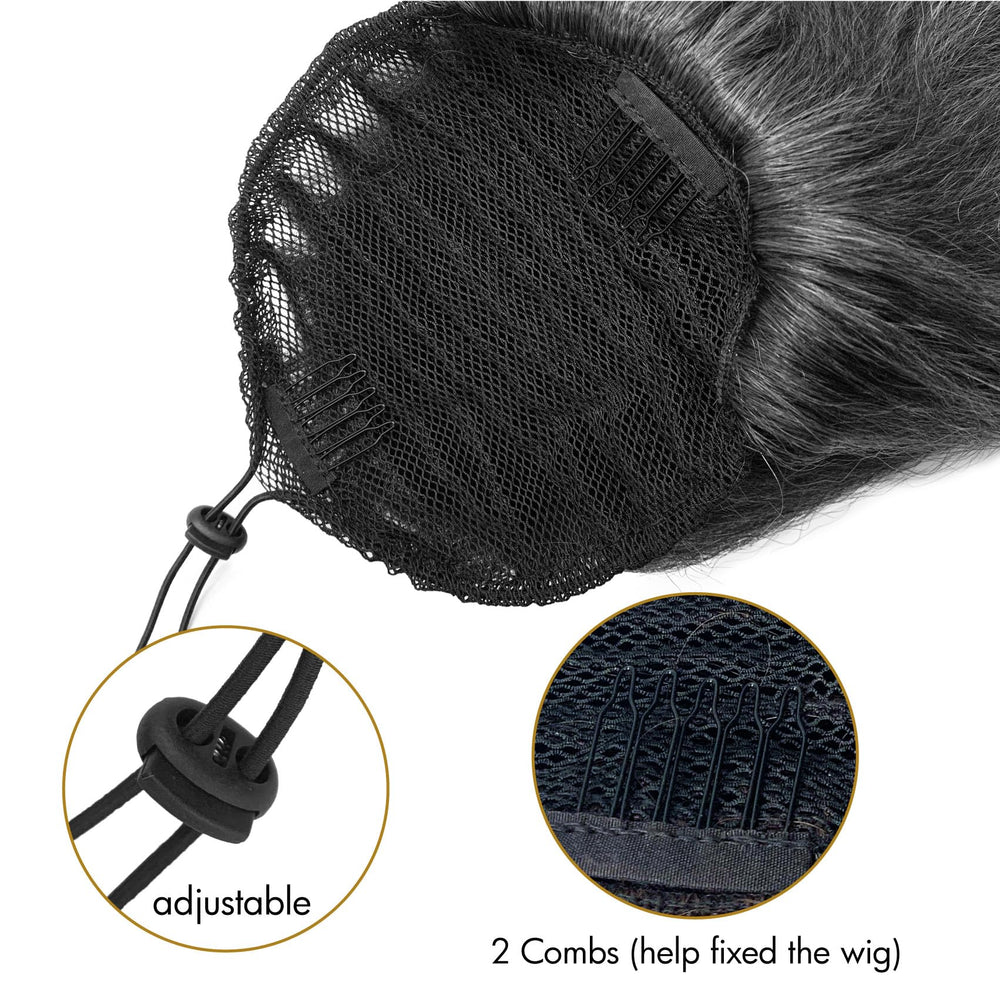 Soft and smooth texture of UAmy Hair Grey Yaki Straight Drawstring Ponytail.