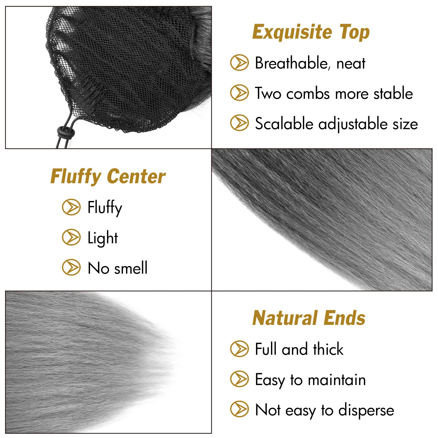 Salt and pepper shade of UAmy Hair Grey Yaki Straight Drawstring Ponytail pairs with many outfits.