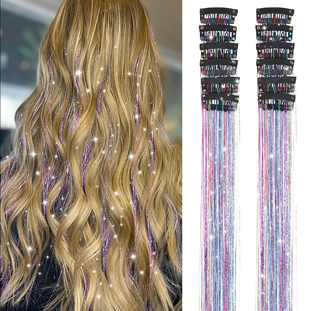 Ubeleco Colorful Hair Tinsel Kit with 12 clips for quick party-ready looks.