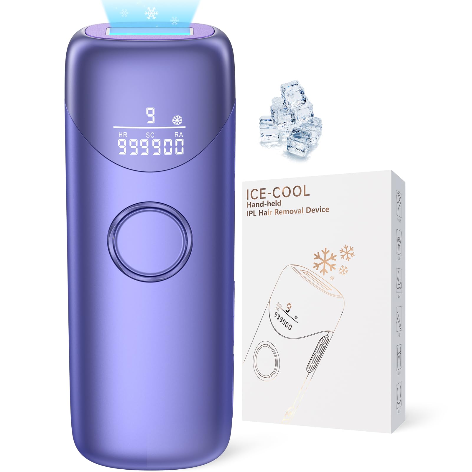 Ubroo IPL device front view in purple for convenient full-body hair removal