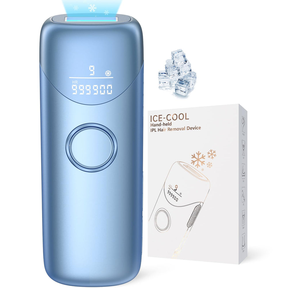 Ubroo laser hair removal device cools skin with ice-touch for comfortable treatment.