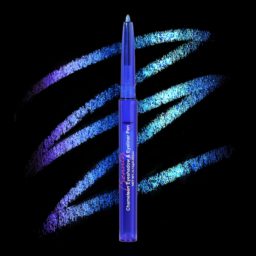 UCANBE Chameleon gel pencil demonstrates dual-use eyeshadow and eyeliner with color shift for versatile looks.