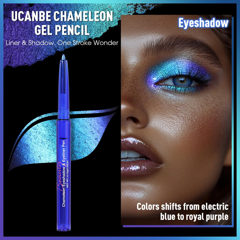 UCANBE multichrome gel swatch shows electric blue to royal purple shift for statement lids.