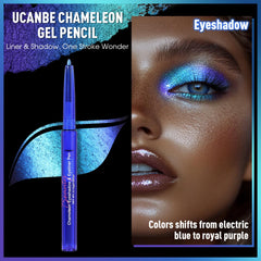 UCANBE multichrome gel swatch shows electric blue to royal purple shift for statement lids.