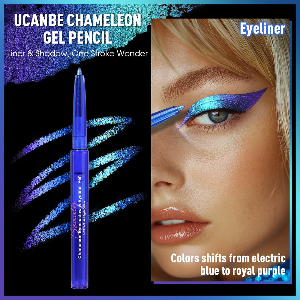 UCANBE gel eyeliner with metallic glitter adds depth and shimmer.