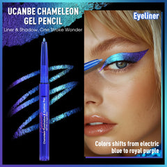 UCANBE gel eyeliner with metallic glitter adds depth and shimmer.