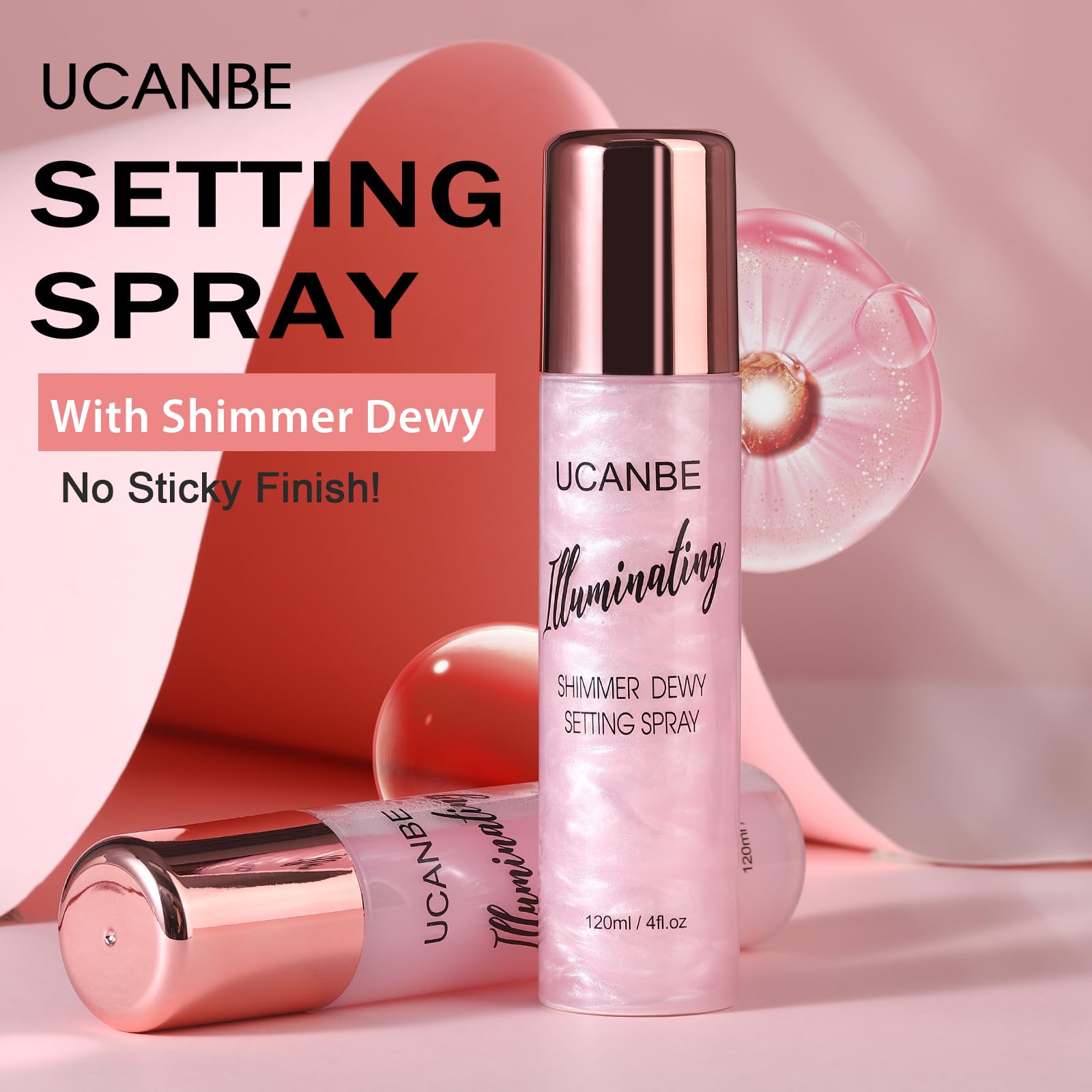 UCANBE Shimmer Dewy Setting Spray enhances photos with a subtle glow.