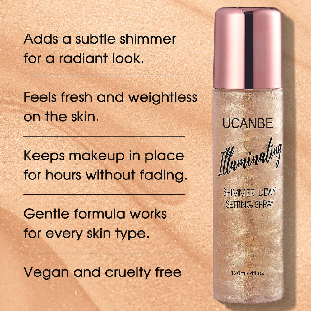 UCANBE mist application showing a light, even spray for makeup glow