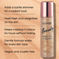 UCANBE mist application showing a light, even spray for makeup glow