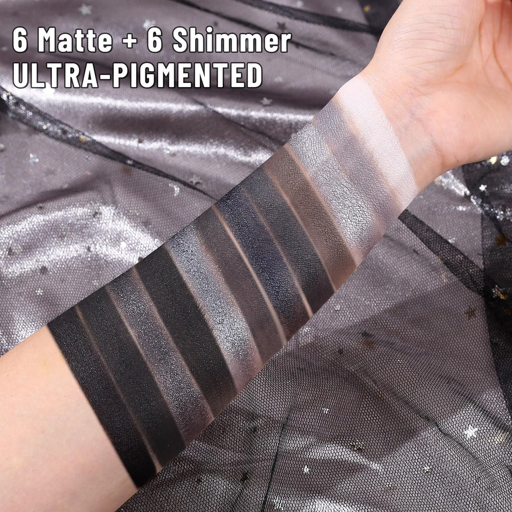 UCANBE smokey palette swatches highlight range from matte to shimmer.