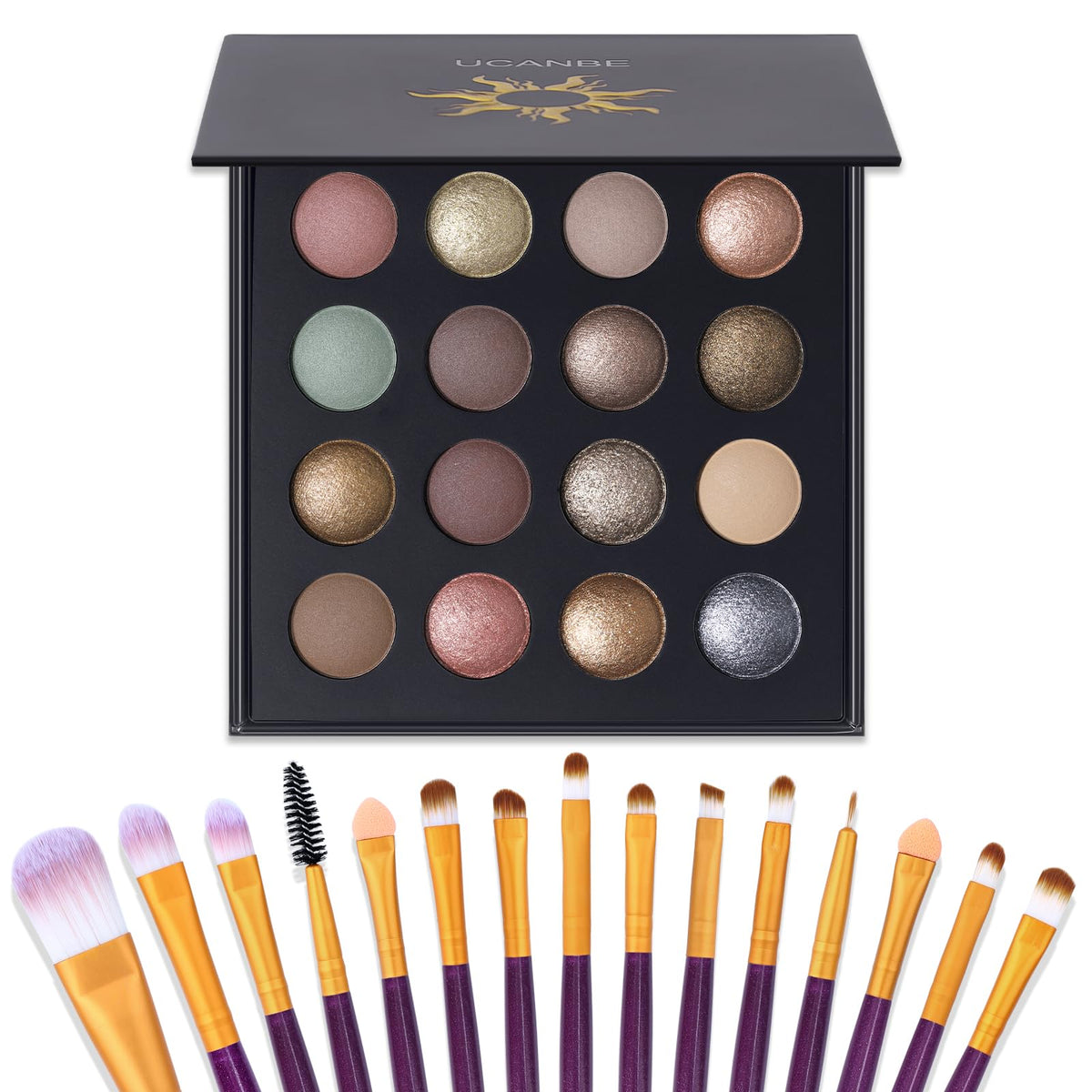 UCANBEMAKEUP 16-shade baked eyeshadow palette for versatile day-to-night looks.