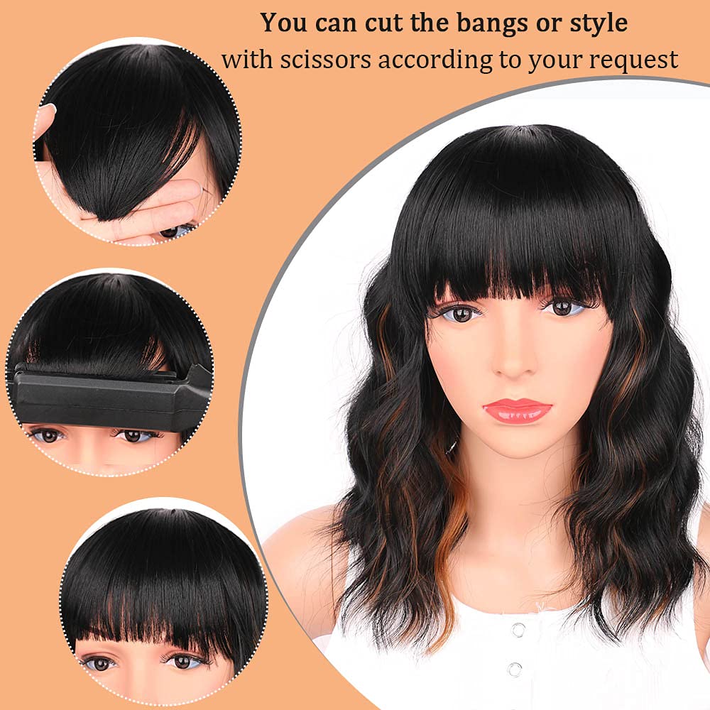 Ucubb black mixed brown wig close-up showing natural blend and cap design.