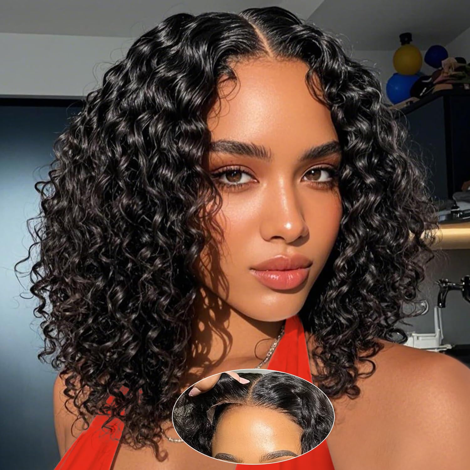 UCUVIC Curly Bob Wig 12 inch front view for daily wear