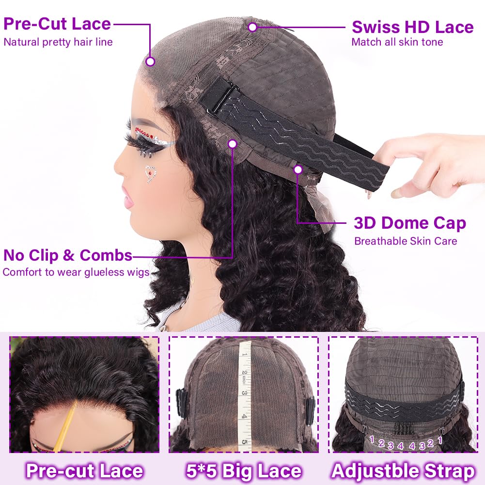 UCUVIC Curly Bob Wig 5x5 lace closure for seamless parting